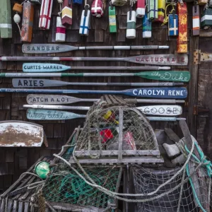 USA, Massachusetts, Cape Ann, Lanesville, small house covered in lobster traps