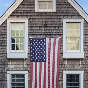 USA, Massachusetts, Cape Cod, Provincetown, The West End, house with US flag