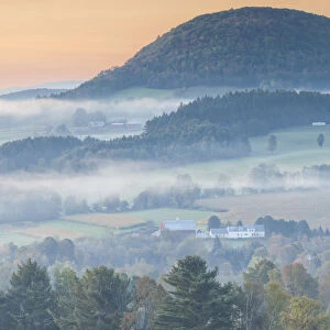 USA, New England, Vermont, Peacham, morning fog, autumn