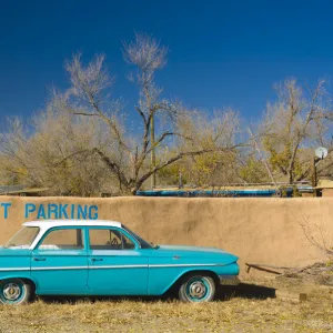 USA, New Mexico, Turquoise Trail, Trading Post and 1961 Chevrolet Bel Air 4-door sedan