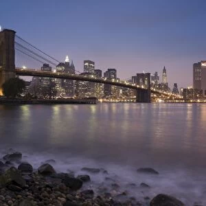 USA, New York City, Lower Manhattan and Brooklyn Bridge