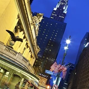 USA, New York City, Manhattan, Grand Central Station and the Chrysler building at dusk