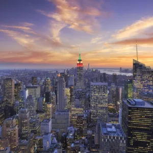 USA, New York, Manhattan, Top of the Rock Observatory, Midtown Manhattan and Empire