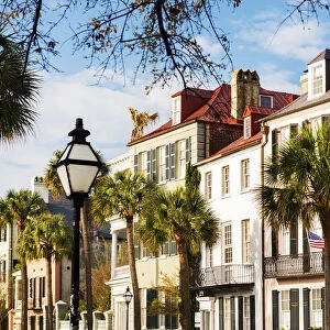 USA, South Carolina, Charleston, Colourful town houses in the historical centre
