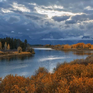 USA, Wyoming, Rockies, Rocky Mountains, Grand Teton, National Park, stormy fall landscape