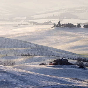 Val d Orcia after a snowfall in February 2018, Val d Orcia, Tuscany, Italy