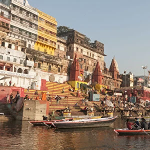 Varanasi, Uttar Pradesh, India, Asia. Morning scene on the ghats