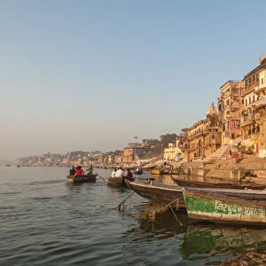 Varanasi, Uttar Pradesh, India, Asia. Morning scene on the ghats