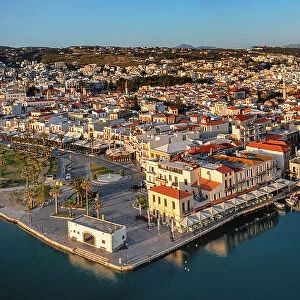 Venetian harbor and view over Rethymno, Crete, Greece