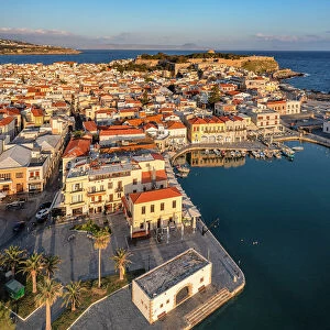 Venetian harbor with a view of Venetian Fortezza, Rethymno, Crete, Greece