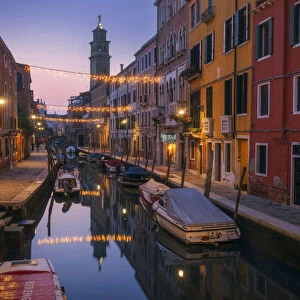 Venice during Christmas period at dusk, Venice, Veneto, Italy