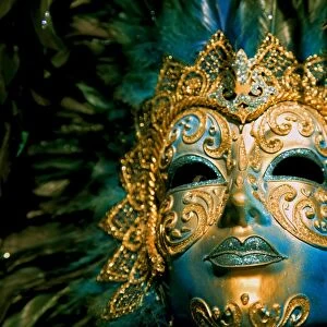 Venice, Veneto, Italy; A colourful Venetian Carnival mask