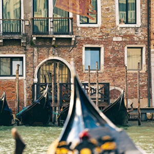 Venice, Veneto, Italy. Gondolas point of view along the Canal Grande