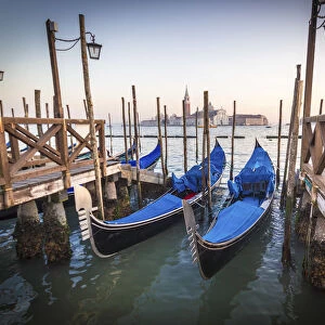 Venice, Veneto, Italy. Gondolas and San Giorgio in background