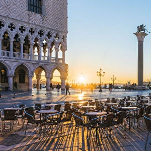 Venice, Veneto, Italy. Piazzetta San Marco and Doges palace at sunrise