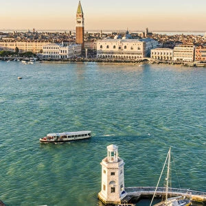 Venice, Veneto, Italy. San Giorgio Maggiore lighthouse and St Marks Campanile