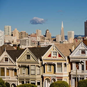 Victorian Houses & Skyline, San Francisco, California, USA