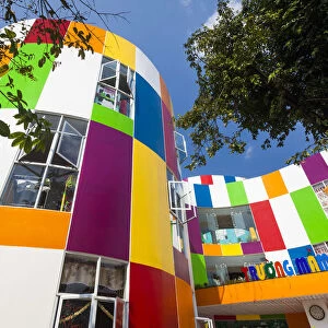 Vietnam, Tay Ninh, colorful school building