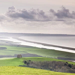 View towards Abbotsburys St. Catherines Chapel and Chesil Beach