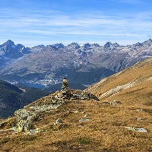 View from Alp Languard at St. Moritz, Pontresina, Upper Engadin, Grisons (Graubunden), Switzerland