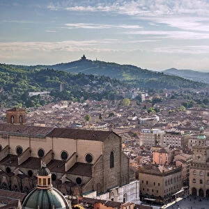 View from Asinelli Tower towards Basilica of San Petronio, Bologna, Emilia-Romagna, Italy