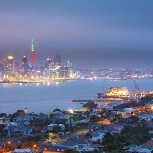 View of Auckland city from Mount Victoria by night, North Island, New Zealand