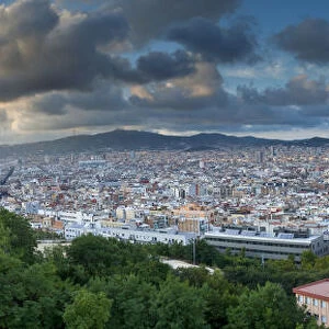 View over Barcelona city centre from Montjuic, Barcelona, Spain
