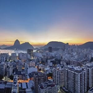 View over Botafogo towards the Sugarloaf Mountain at dawn, Rio de Janeiro, Brazil