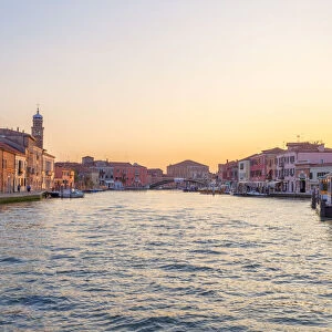 View of Canale Ponte Lungo at sunset, Murano Island, Venice, Veneto, Italy