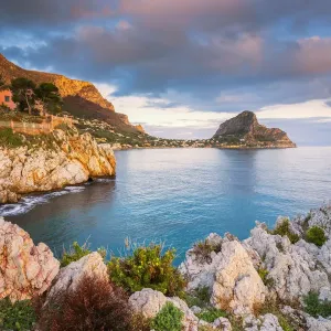 Print of Cape Zafferano at Sunrise, Palermo District Print of Cape Zafferano at Sunrise, Palermo District