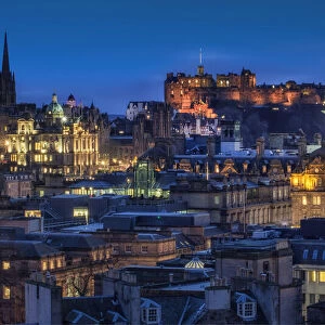 View from Carlton Hill on Edinburgh Old Town in the evening, City of Edinburgh, Scotland