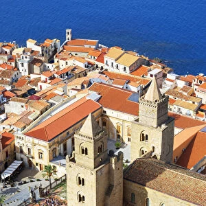 Top view of Cefalu, Cefalu, Sicily, Italy, Europe