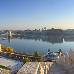 View of Chain Bridge (Szechenyi Bridge) and River Danube, Budapest, Hungary