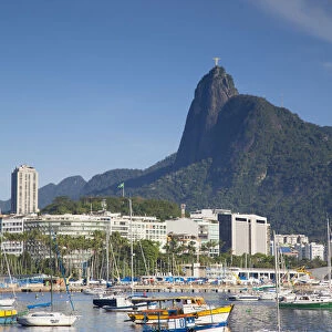 View of Christ the Redeemer statue across Botafogo Bay, Rio de Janeiro, Brazil