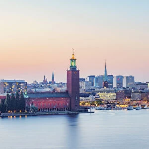 View towards the City Hall, dusk, Stockholm, Stockholm County, Sweden