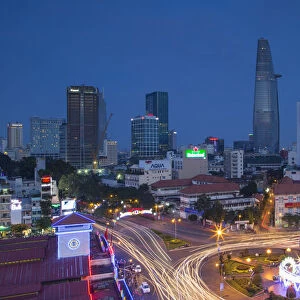 View of city skyline at dusk, Ho Chi Minh City, Vietnam