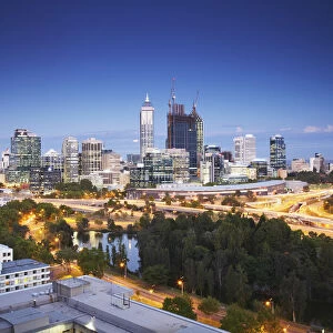 View of city skyline from Kings Park, Perth, Western Australia, Australia