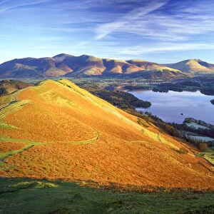 View over Derwent Water from Cat Bells, Lake District National Park, Cumbria, England