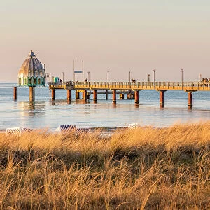 View from the dunes to the Zingst pier, Mecklenburg-Western Pomerania, North Germany, Germany