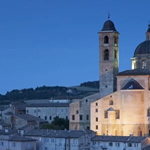 View of Duomo (Cathedral) at dusk, Urbino (UNESCO World Heritage Site), Le Marche, Italy