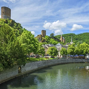 View at Esch-sure-Sure with castle, Kanton Wiltz, Luxembourg