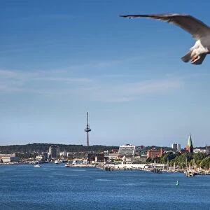 View from ferry boat towards city, Kiel fjord, Kiel, Baltic coast, Schleswig-Holstein
