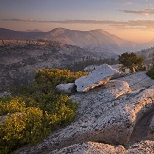 View towards Half Dome at sunset, from Olmsted Point, Yosemite National Park, California, USA
