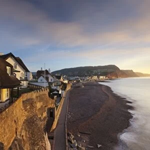 View of houses overlooking Sidmouth seafront, Sidmouth, Devon, England. Winter