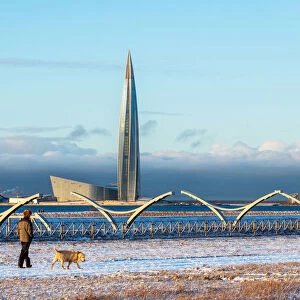 View towards Lakhta Center - the tallest building in Russia and Europe