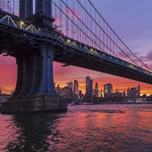 View from Manhattan Bridge to Lower Manhattan with One World Trade Center, New York City