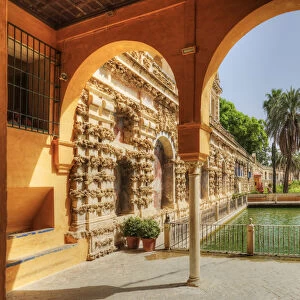 View at the Mercury Pond of the Real Alcazar, UNESCO World Heritage Site, Sevilla