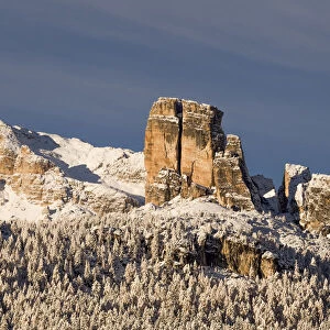 View of mount Averau and Cinque Torri group after a snowfall, Cortina d Ampezzo