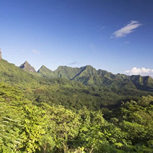 View of Mount Tohiea and mountain range, Mo orea, Society Islands, French Polynesia