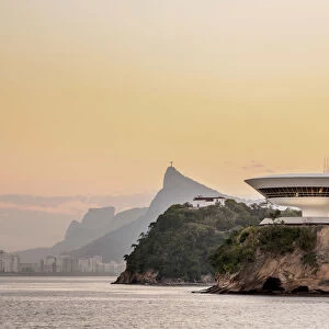View towards Niteroi Contemporary Art Museum MAC, Boa Viagem Island, Corcovado Mountain